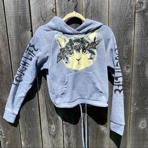 Love “Tough Life” Cat Cropped Hoodie